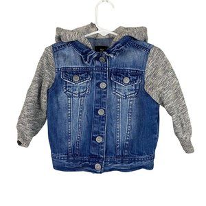 Art Class Infant Denim Terry Combination Jacket 18 months Hooded Button Distress